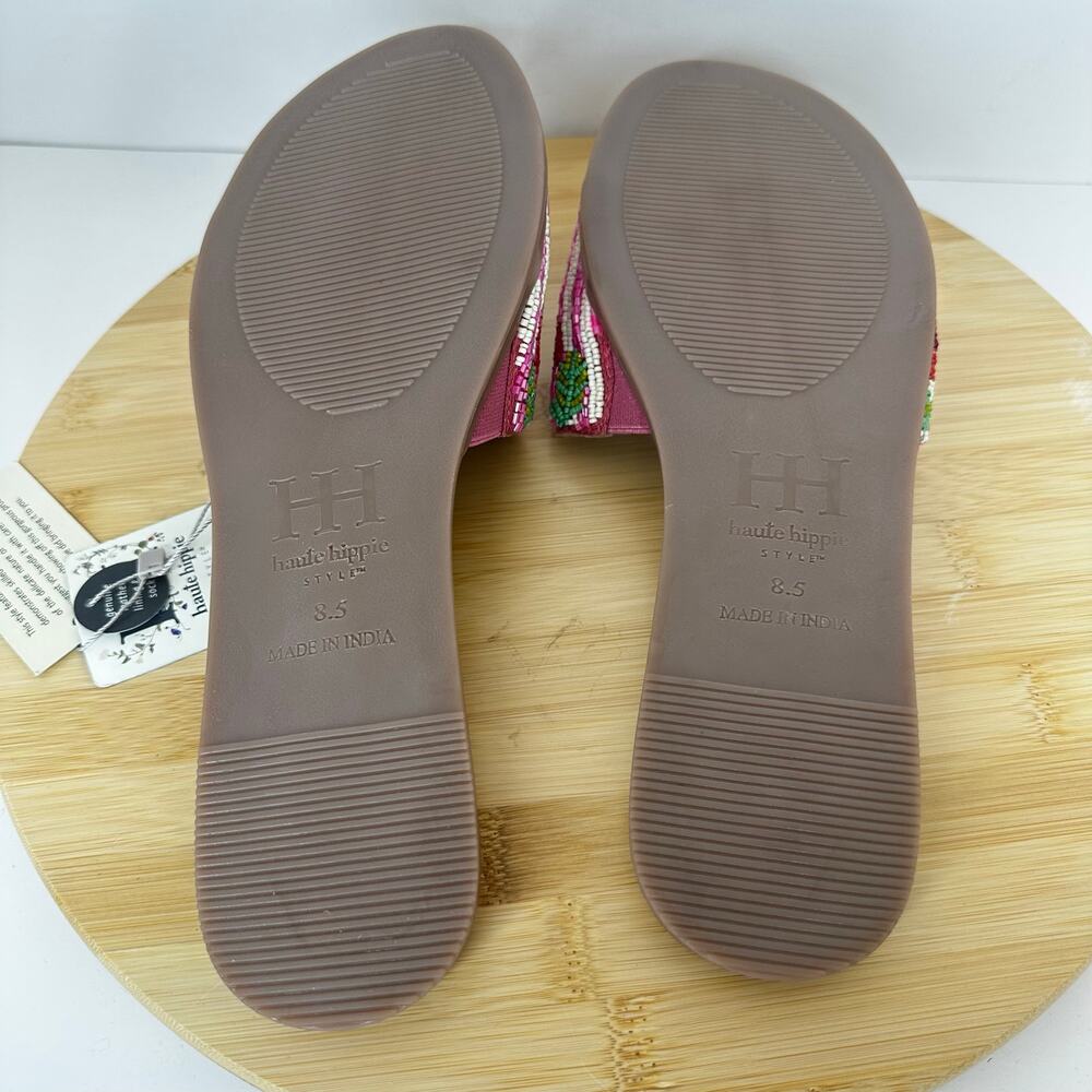 Haute Hippie Beaded Cherry Stripe Slide Sandals Pink Red Slip On Size 8.5 NEW - Picture 6 of 7